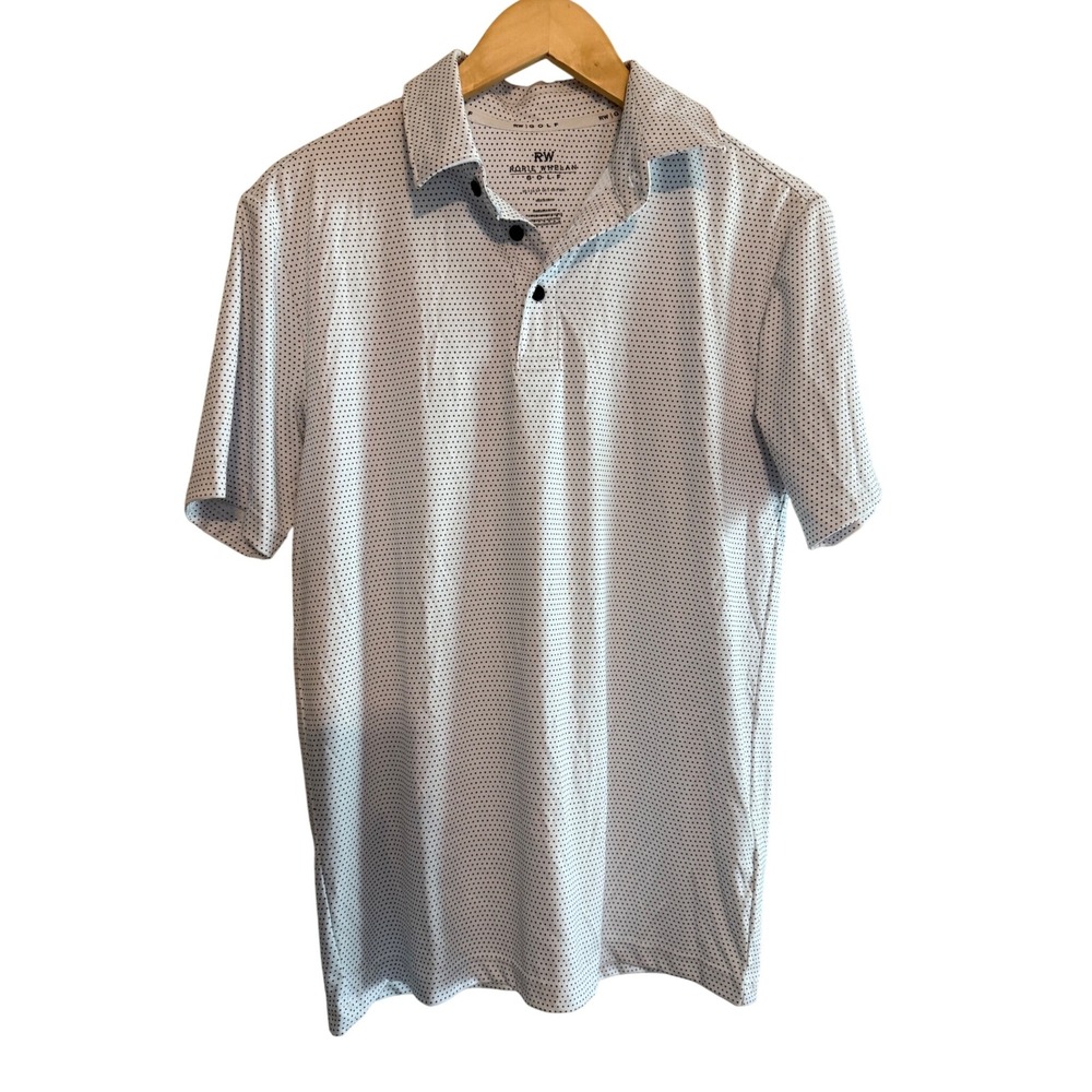 Mens Golf Polo Shirt RW Robie Whelan White Black‎ Dot Print